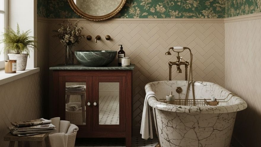 Мала ванна кімната в стилі вінтаж