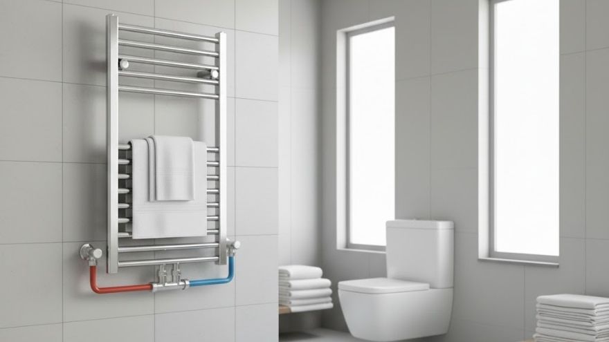 Сходинковий радіатор ванної кімнати, встановлений на стіні