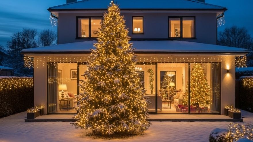 Oświetlone choinki w domu i ogrodzie