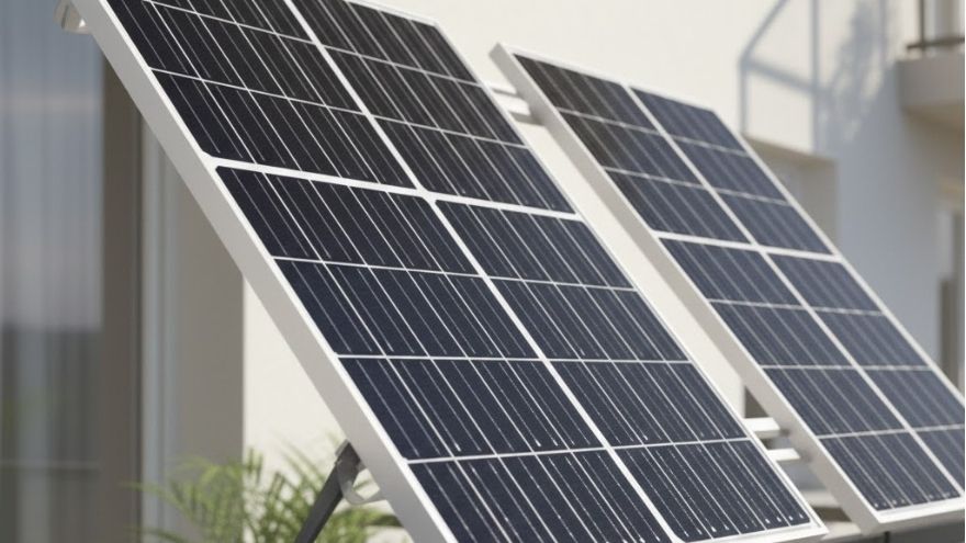 Фотогальванічні панелі, встановлені на перилах сучасного балкона