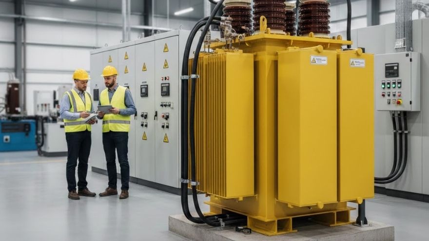 Сучасний смоляний трансформатор у промисловому залі