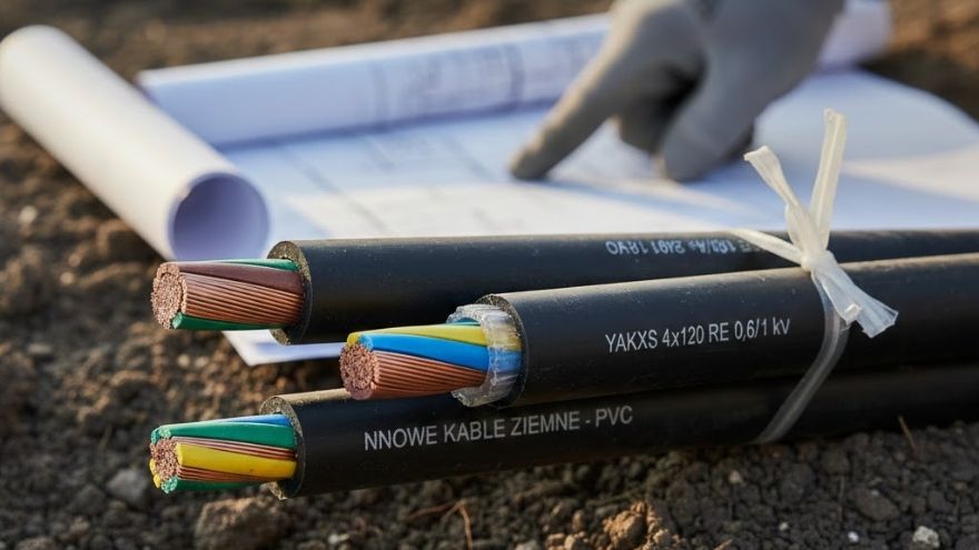 Przekrój kabli ziemnych PVC 1kV na tle planów budowy i ziemi