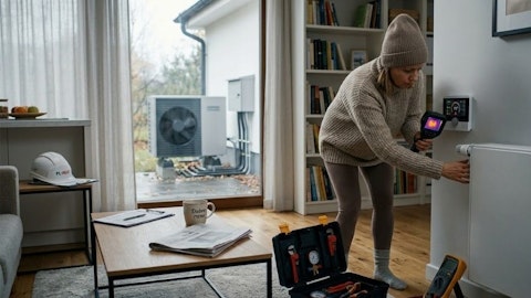 Kobieta sprawdzająca temperaturę grzejnika