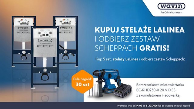 Promocja Wavin - Bezszczotkowa młotowiertarka Scheppach GRATIS!