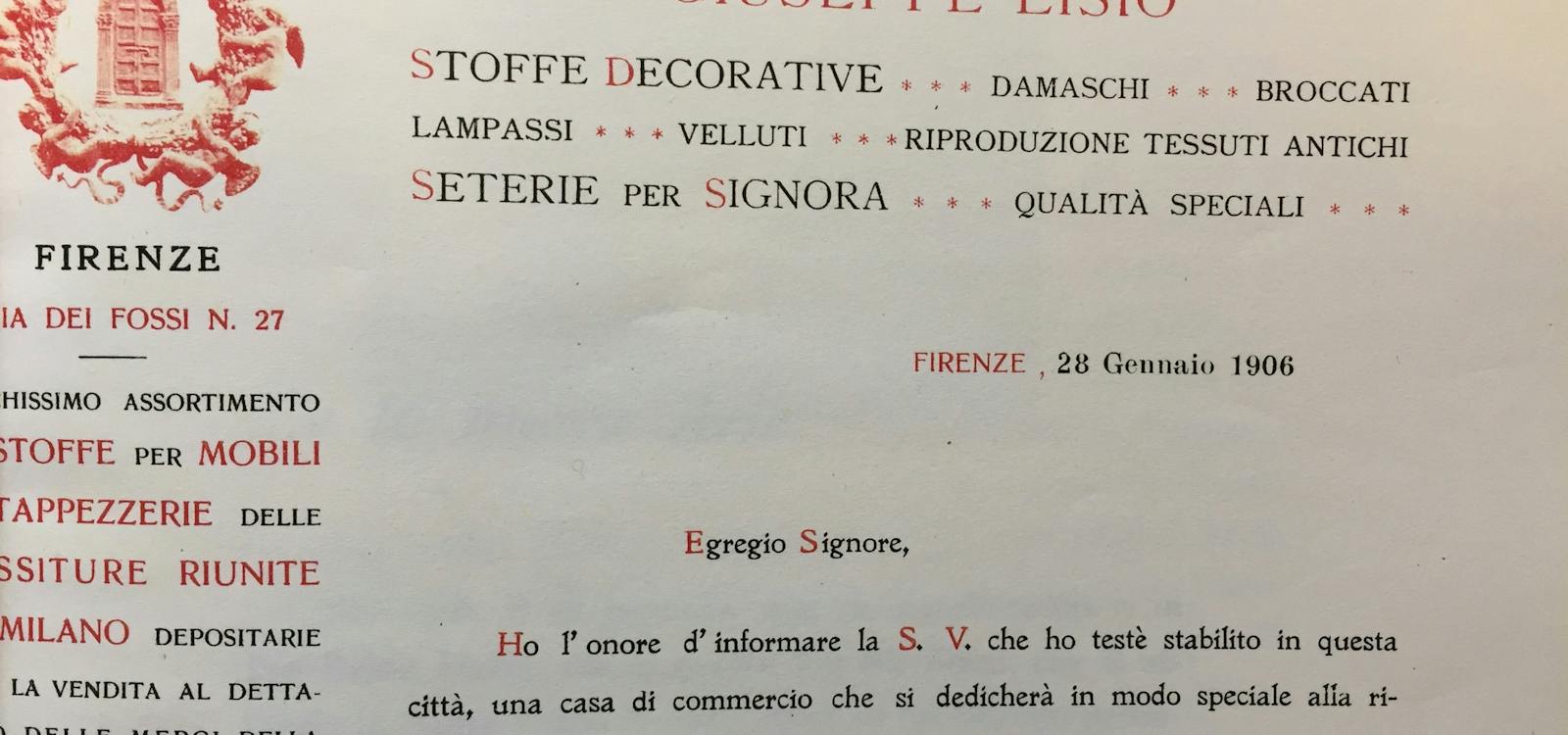 Arte della Seta, Giuseppe Lisio, January 28, 1906
