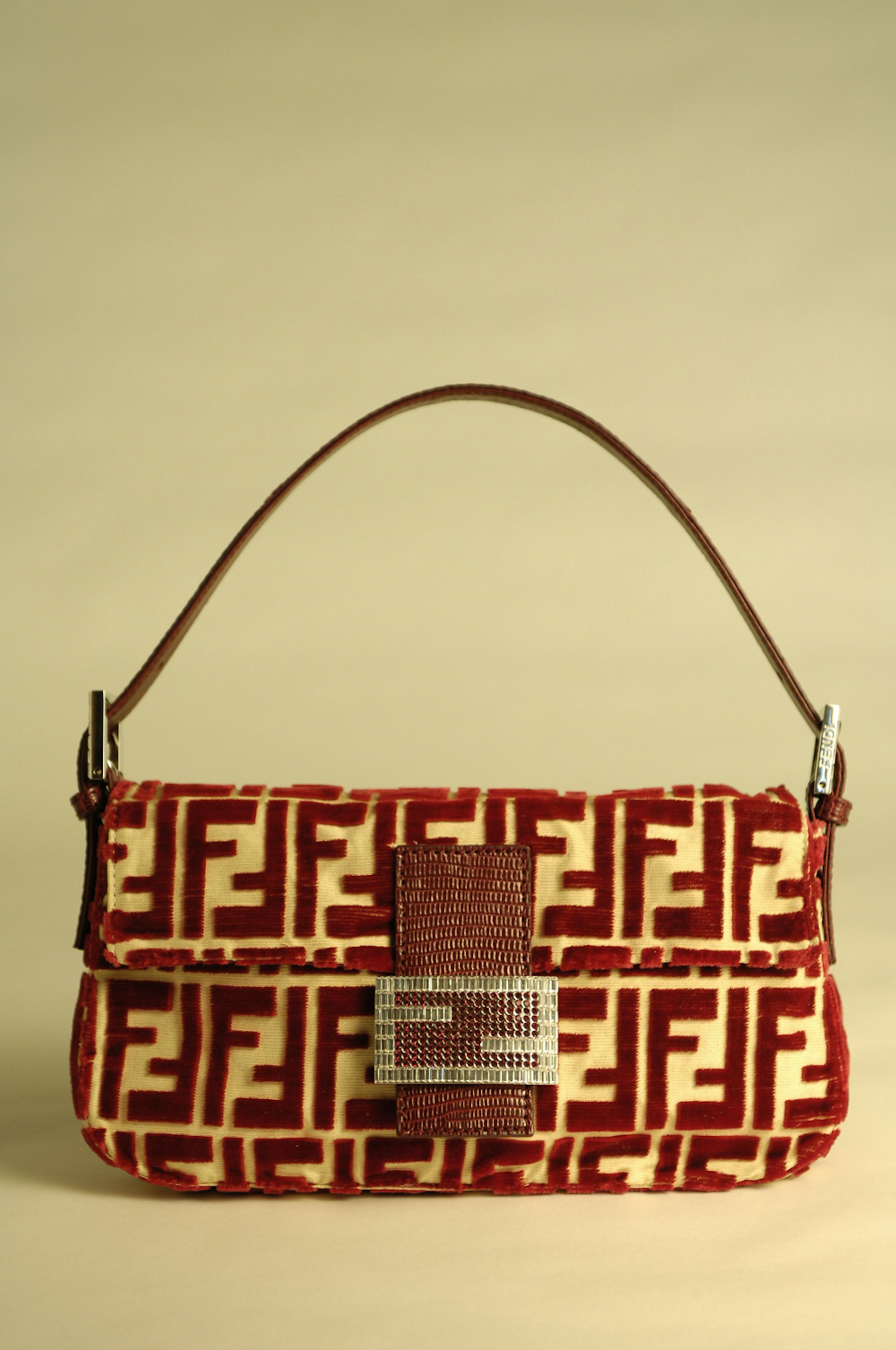 Fendi Mini Baguette Woven Jacquard Fabric Shoulder Bag