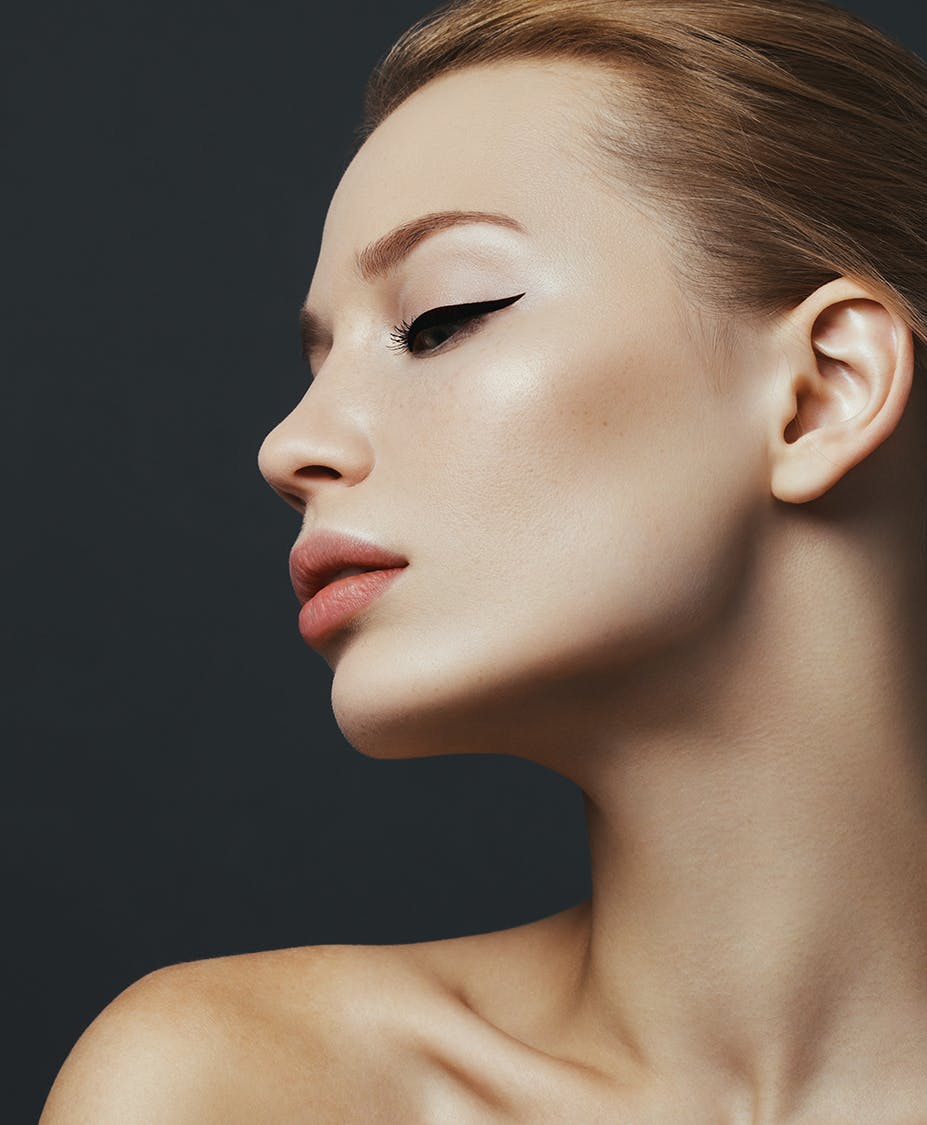 Close up side profile of a woman's face