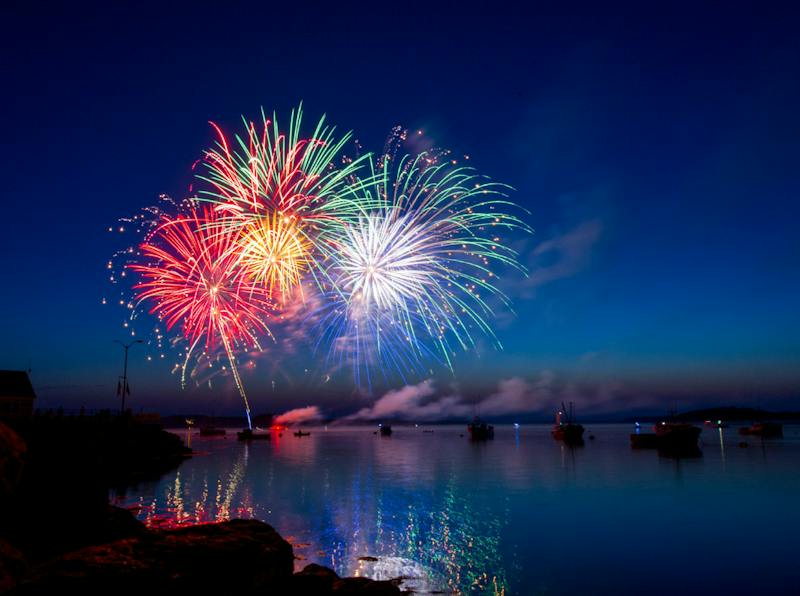 Fireworks over a body of water