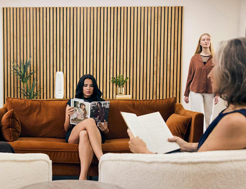 three women in a waiting room