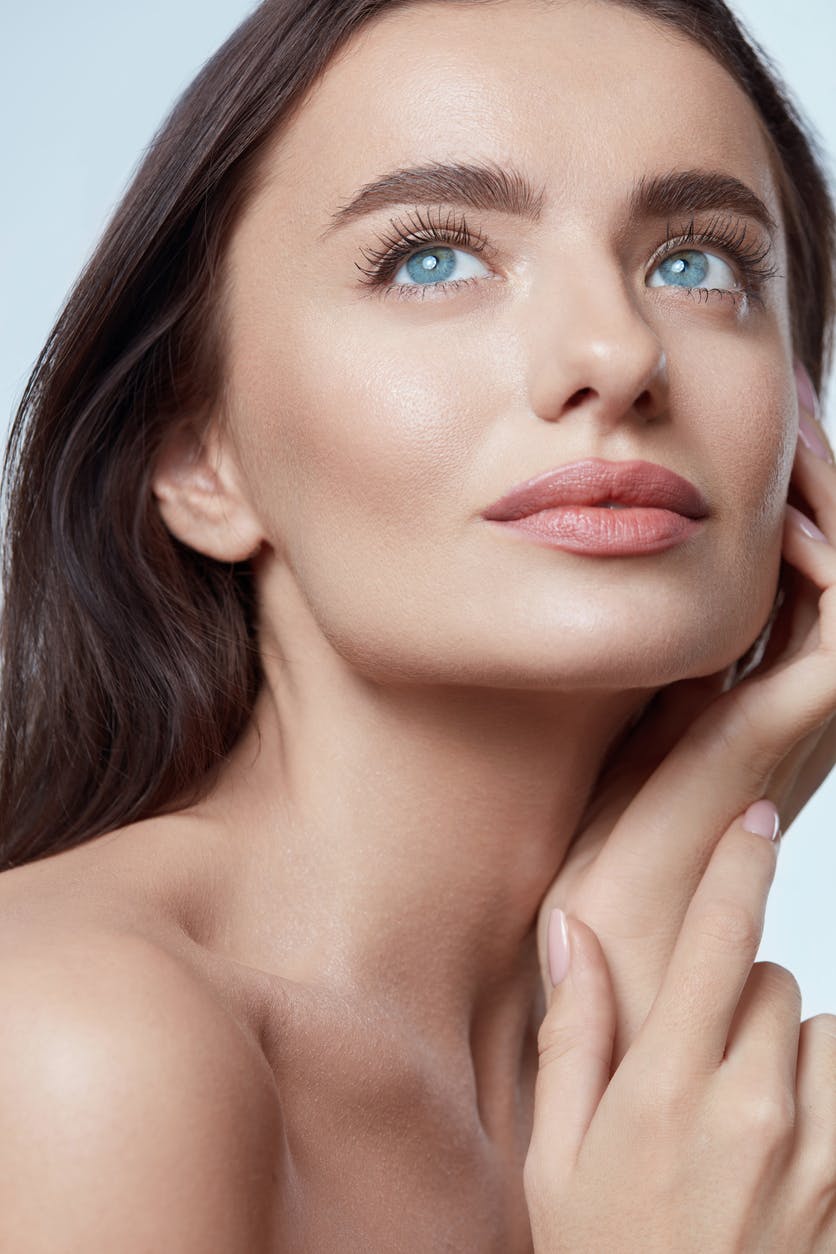 blue eyed model with dark hair