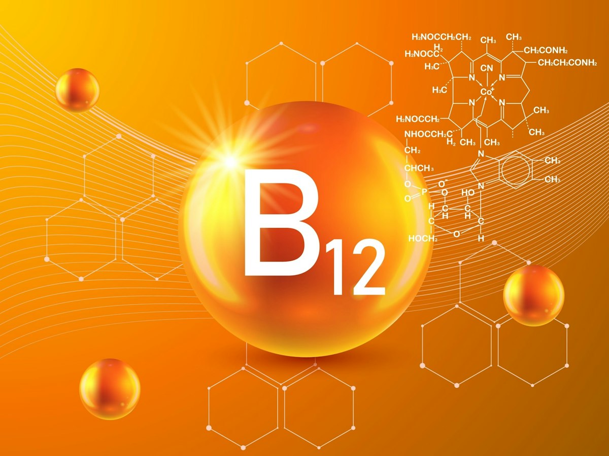 A vector illustration highlighting the benefits of Vitamin B12, used at Geneva for energy support and metabolic wellness.