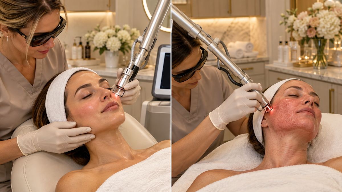CoolPeel vs deeper CO2 laser resurfacing showing lighter and more intensive treatment levels with different skin responses and downtime