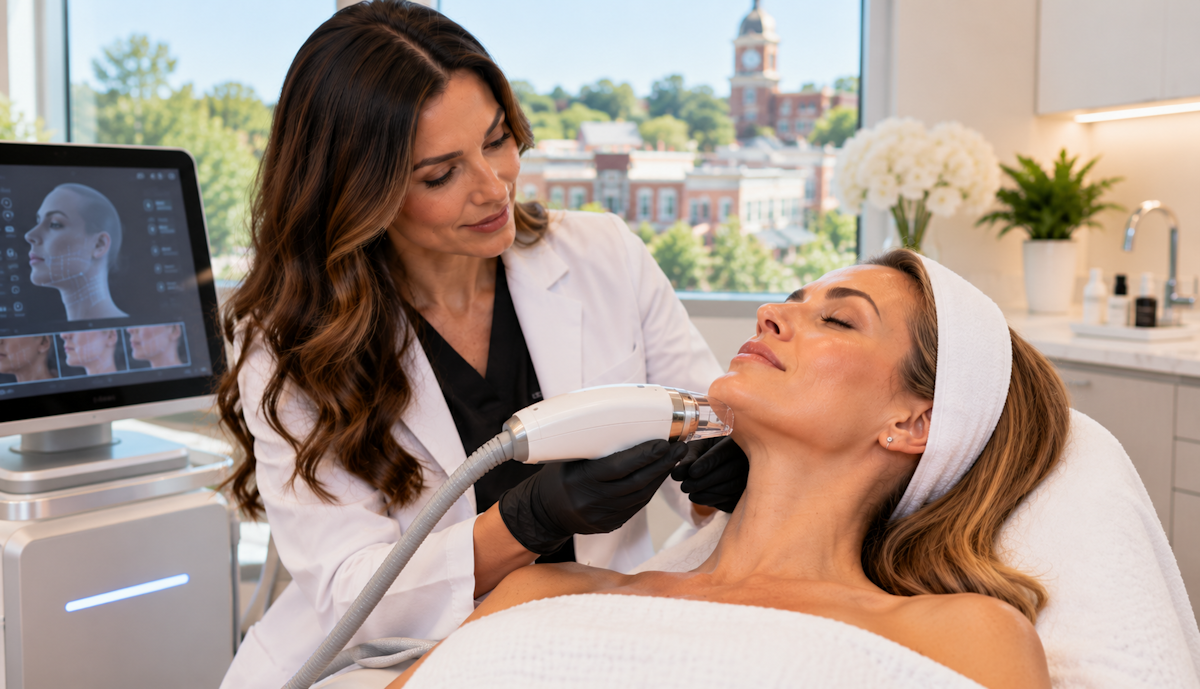 Laser skin tightening treatment on the jawline and neck to improve mild loose skin and support collagen remodeling