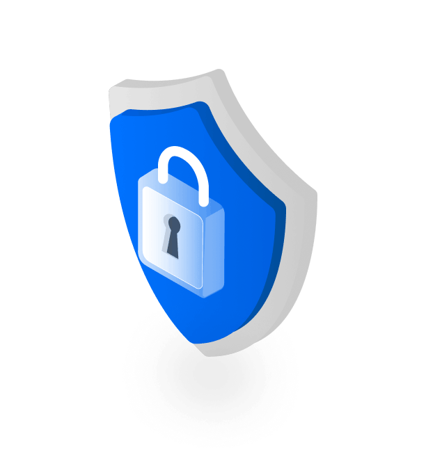Blue shield with a white padlock symbol indicating security or protection.