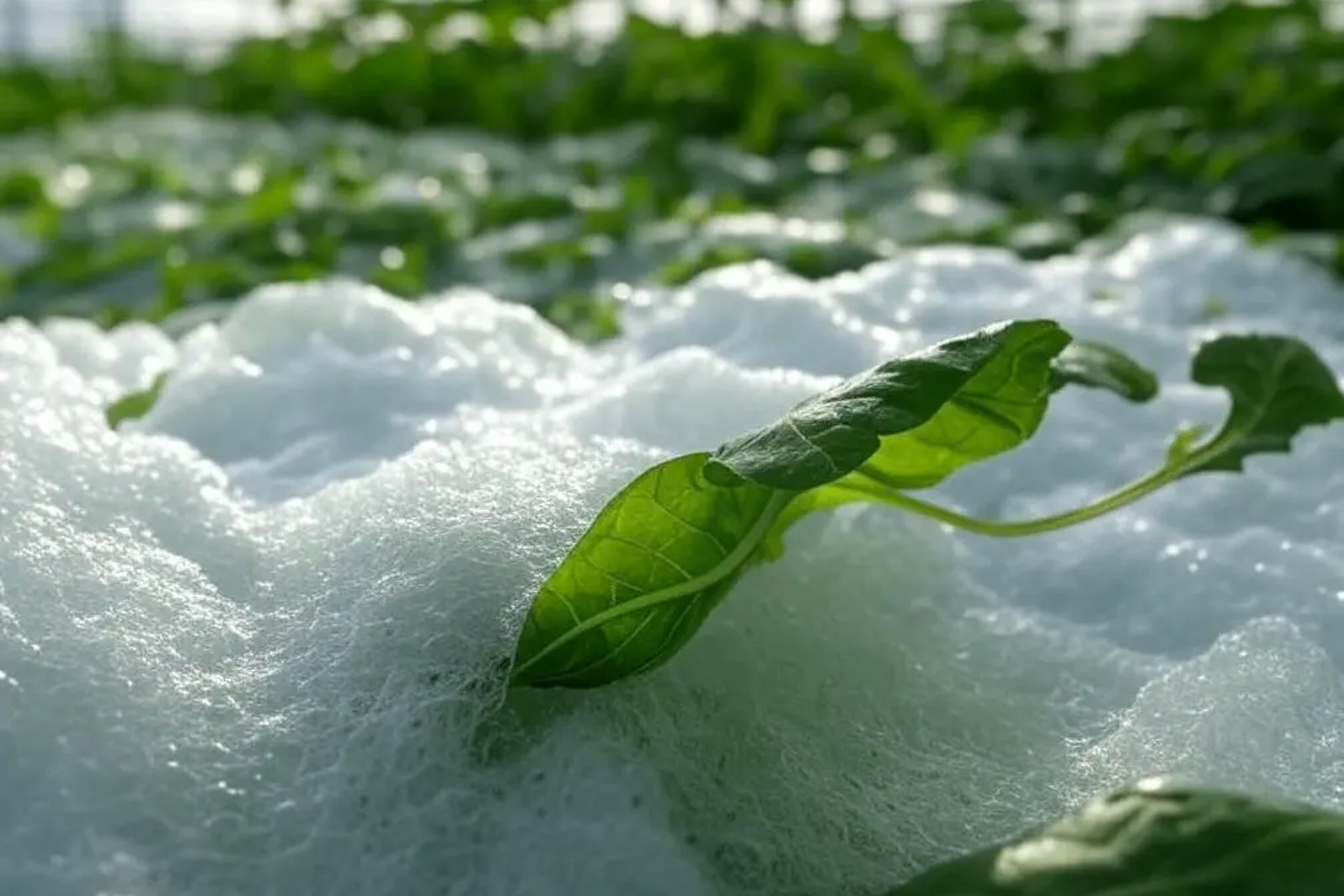 Protective foam on a young plant