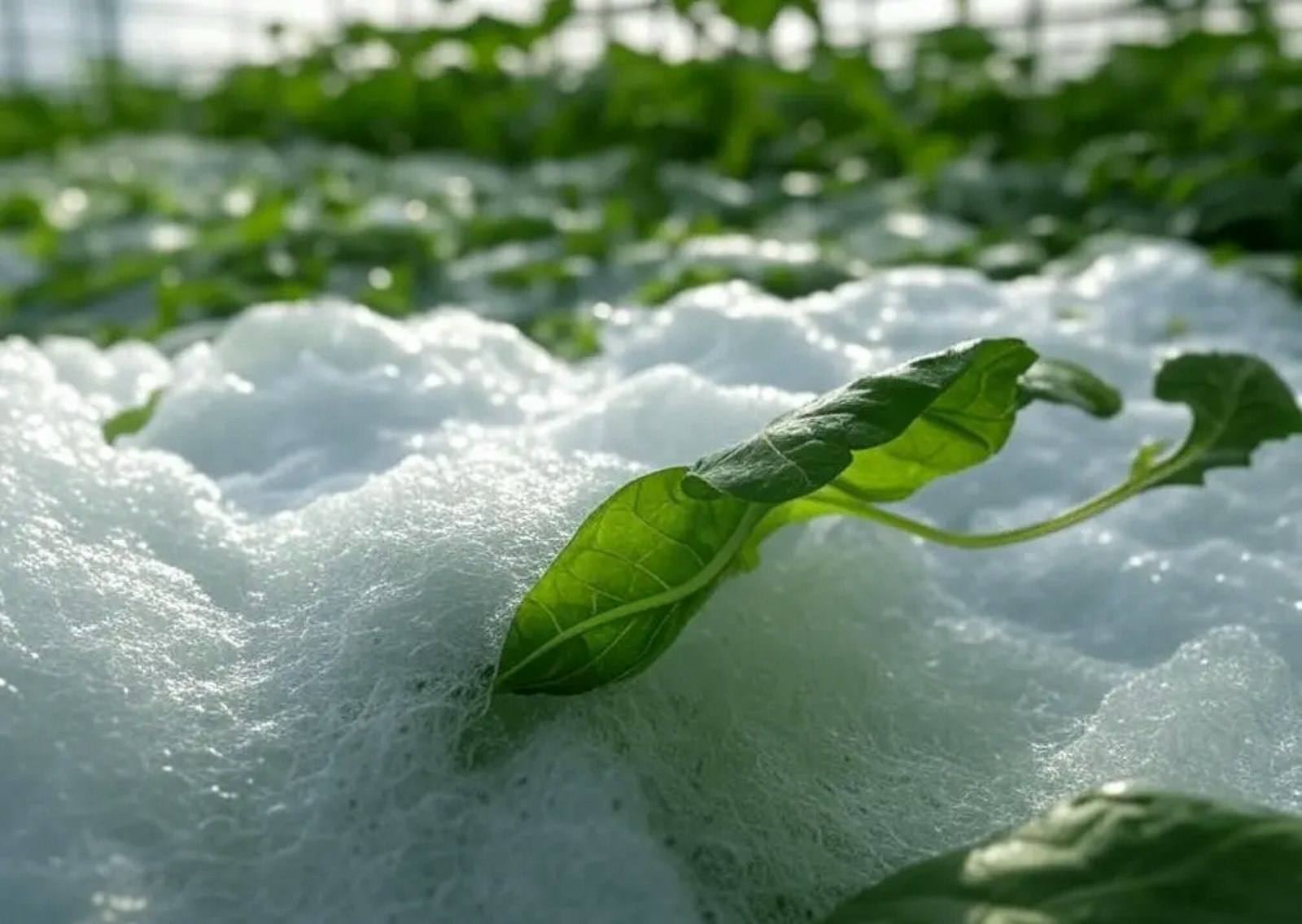 Protective foam on a young plant