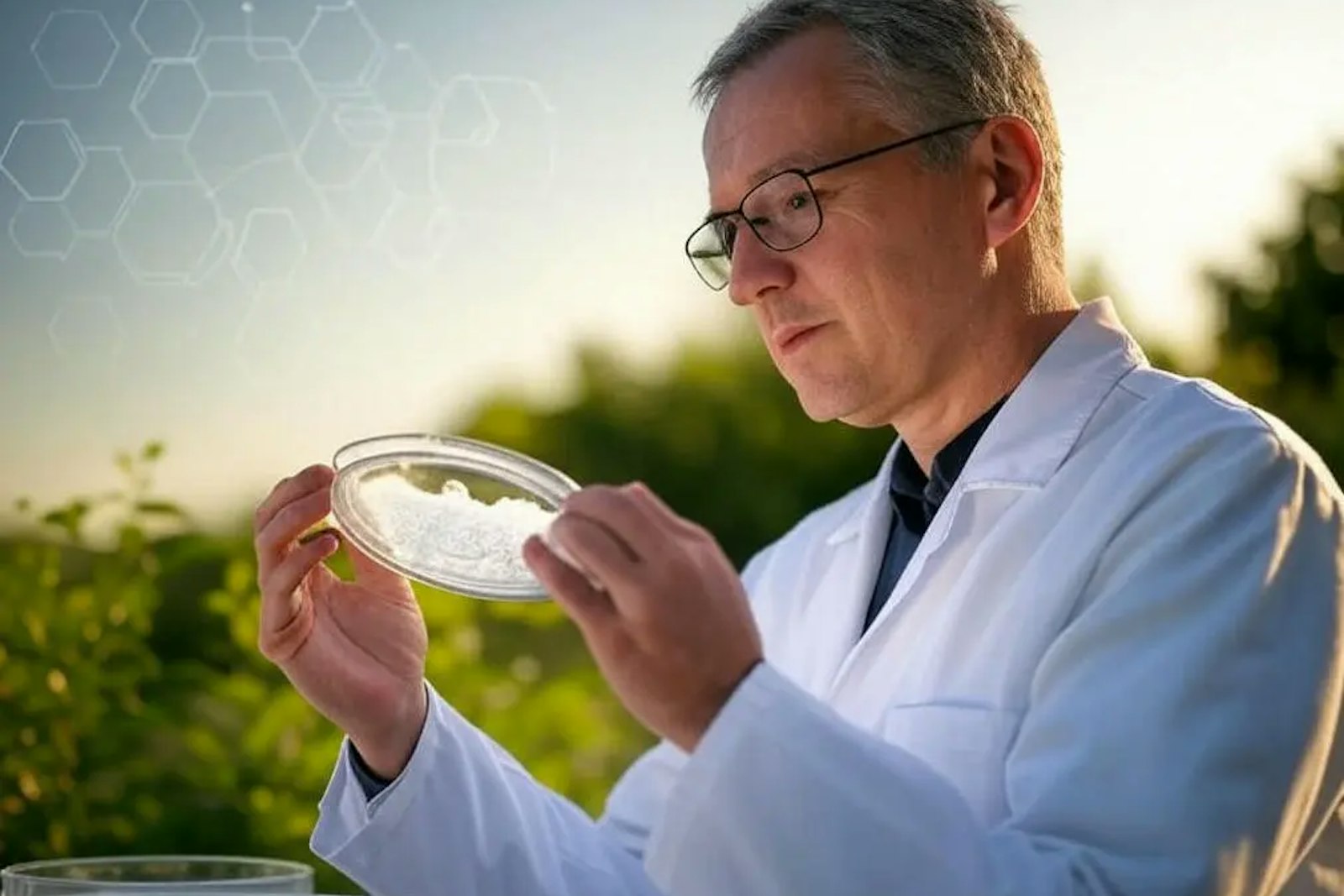 A scientist examining foam in the lab