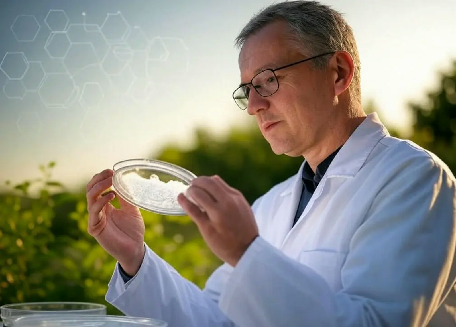 A scientist examining foam in the lab