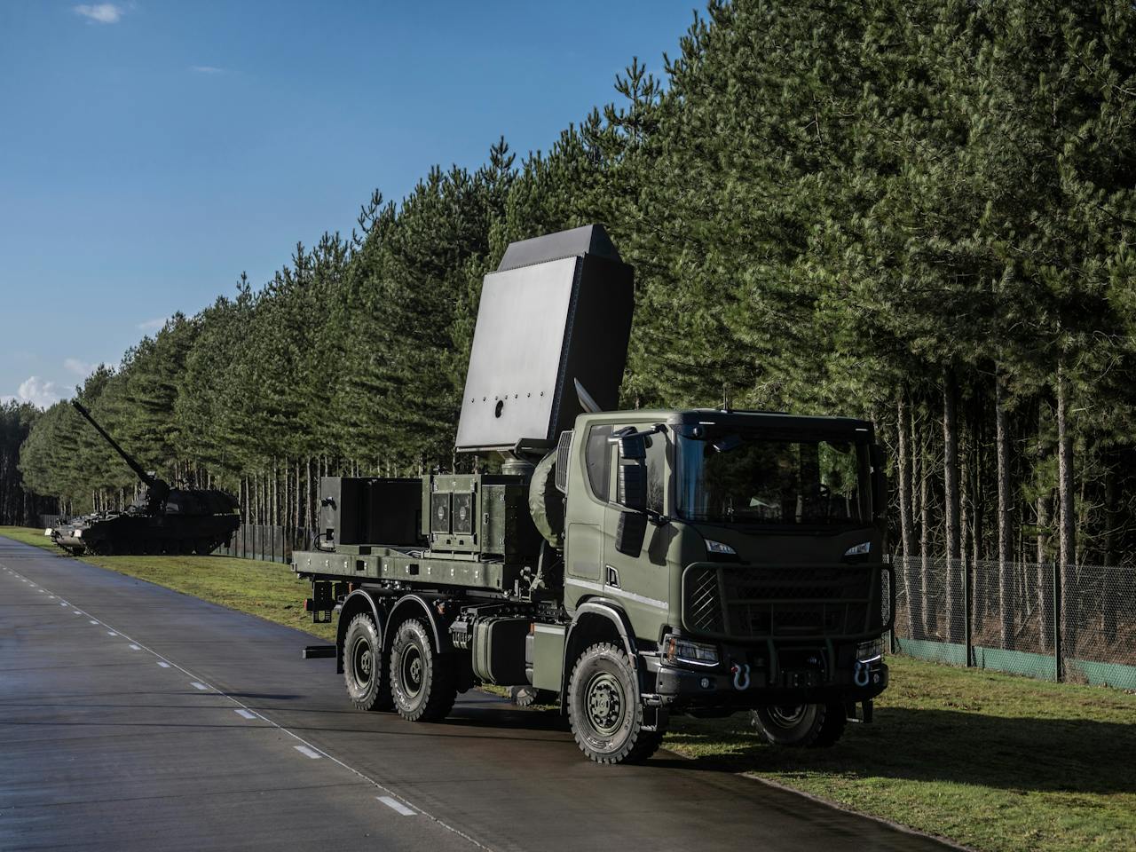 Mobile radar truck on a forest road