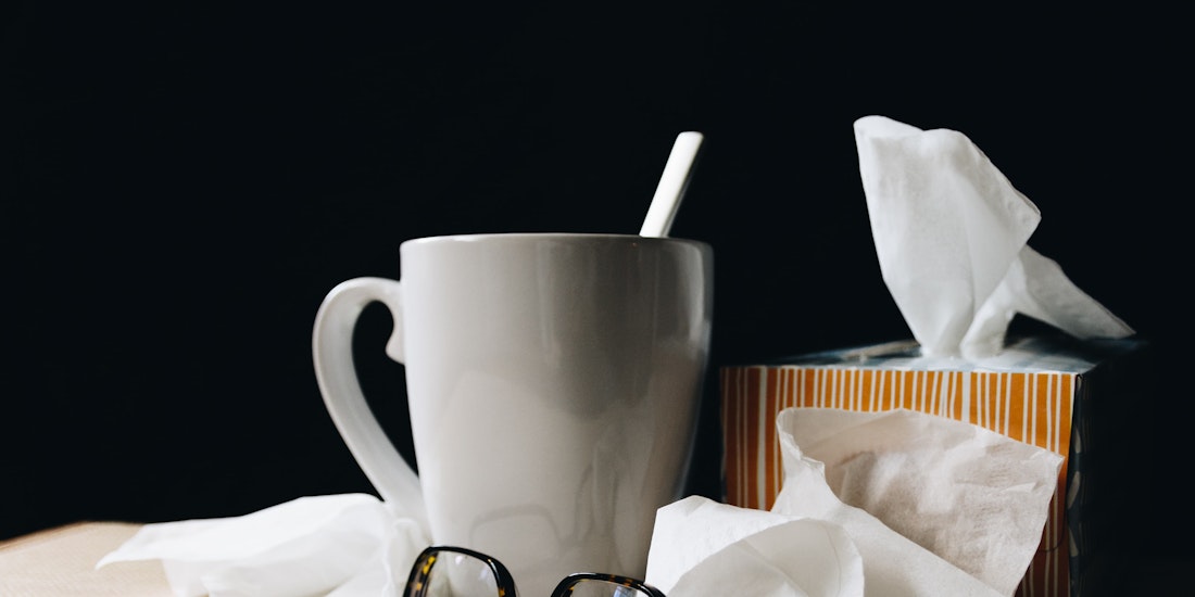 tissues, glasses and mug 