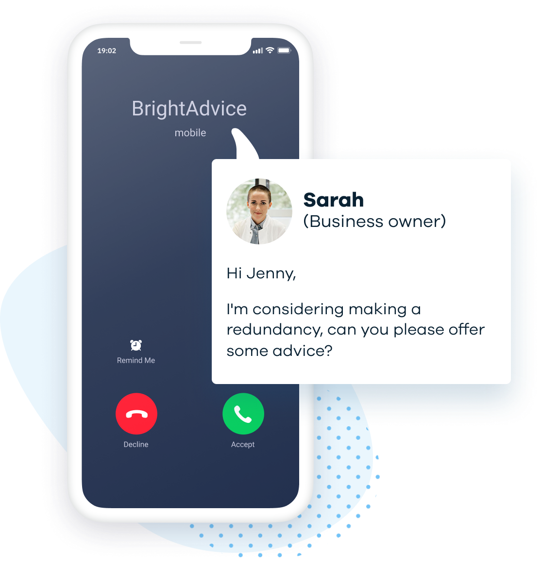 Mobile phone showing a call to BrightAdvice line