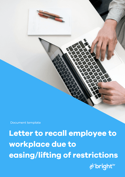 Letter to recall employee to workplace due to easing/lifting of restrictions