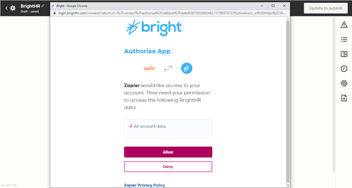 Zapier authorize