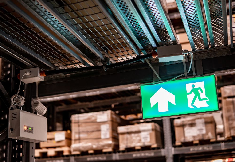 A fire exit sign installed to help with evacuation procedures