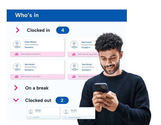 Man smiling and checking the rota management app Man smiling and checking the rota management app