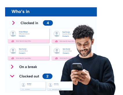 Man smiling and checking the rota management app