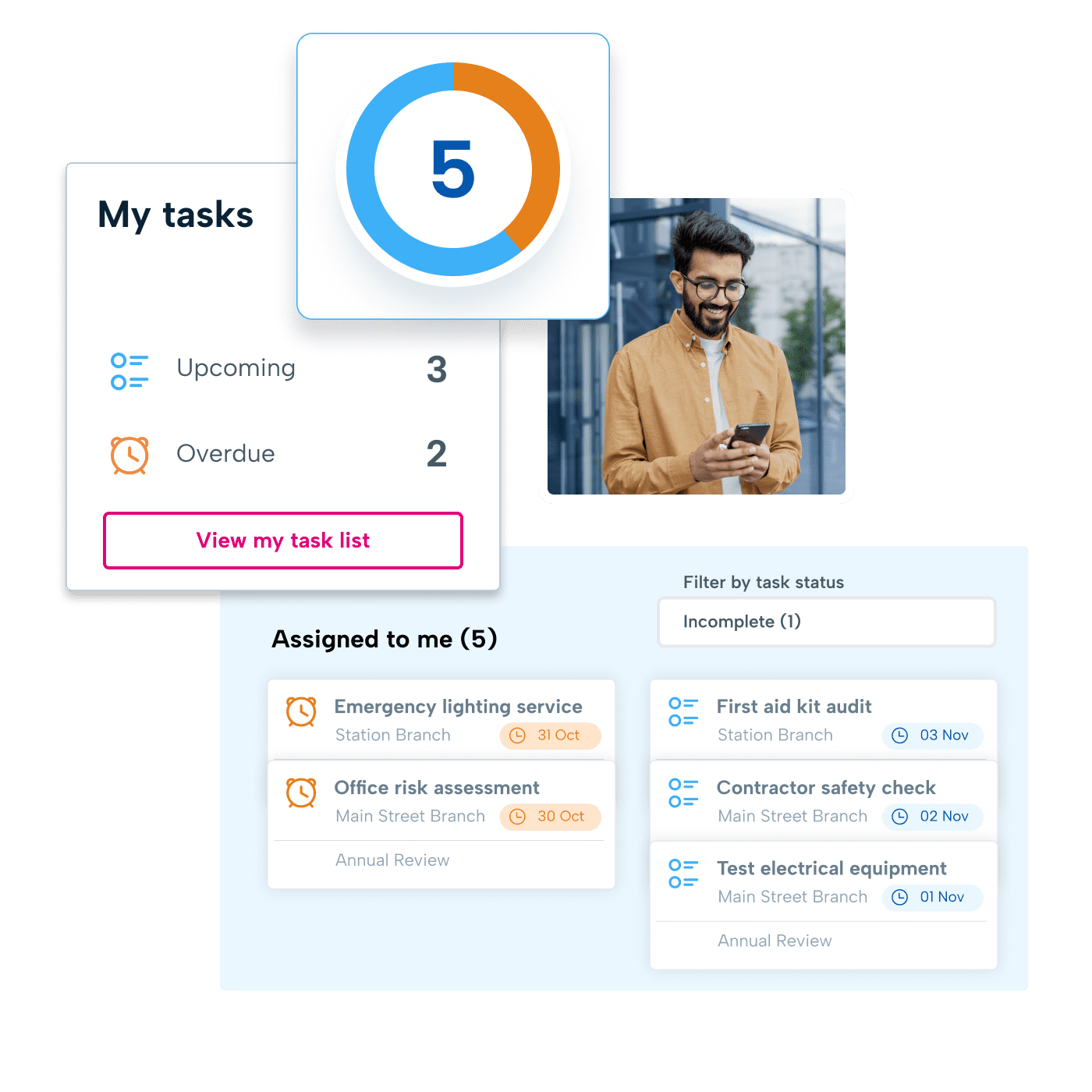 HR Software showing health and safety task management