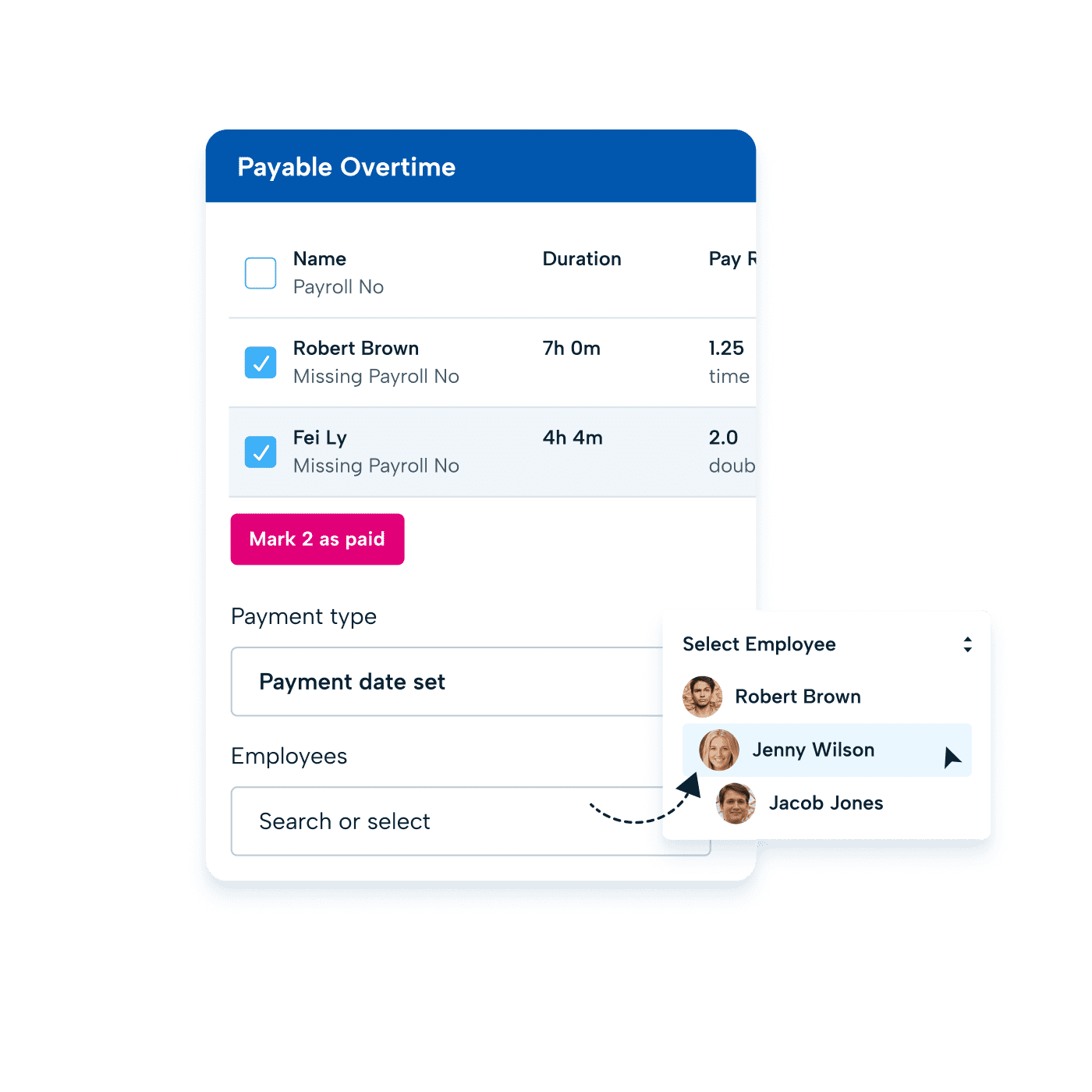BrightHR's Overtime pay system interface