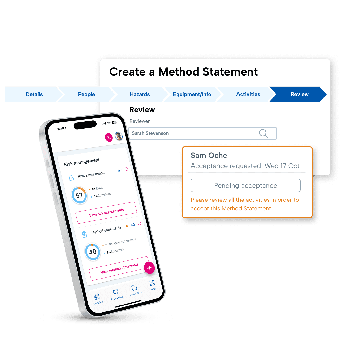 App showing the method statement interface App showing the method statement interface