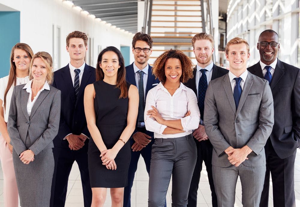 Office workers smiling and happy