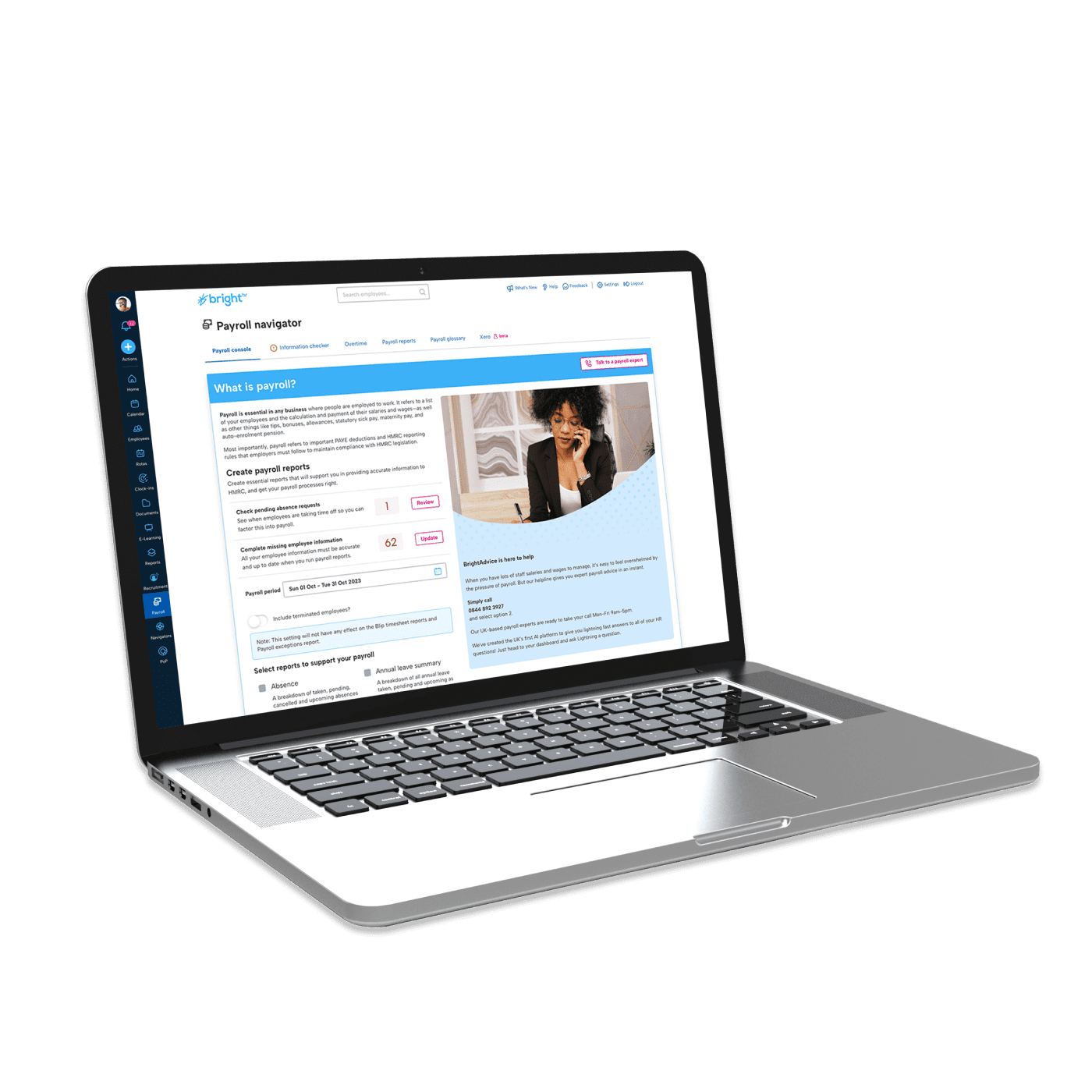 Online Payroll Reporting Tool Payroll navigator software interface from BrightHR