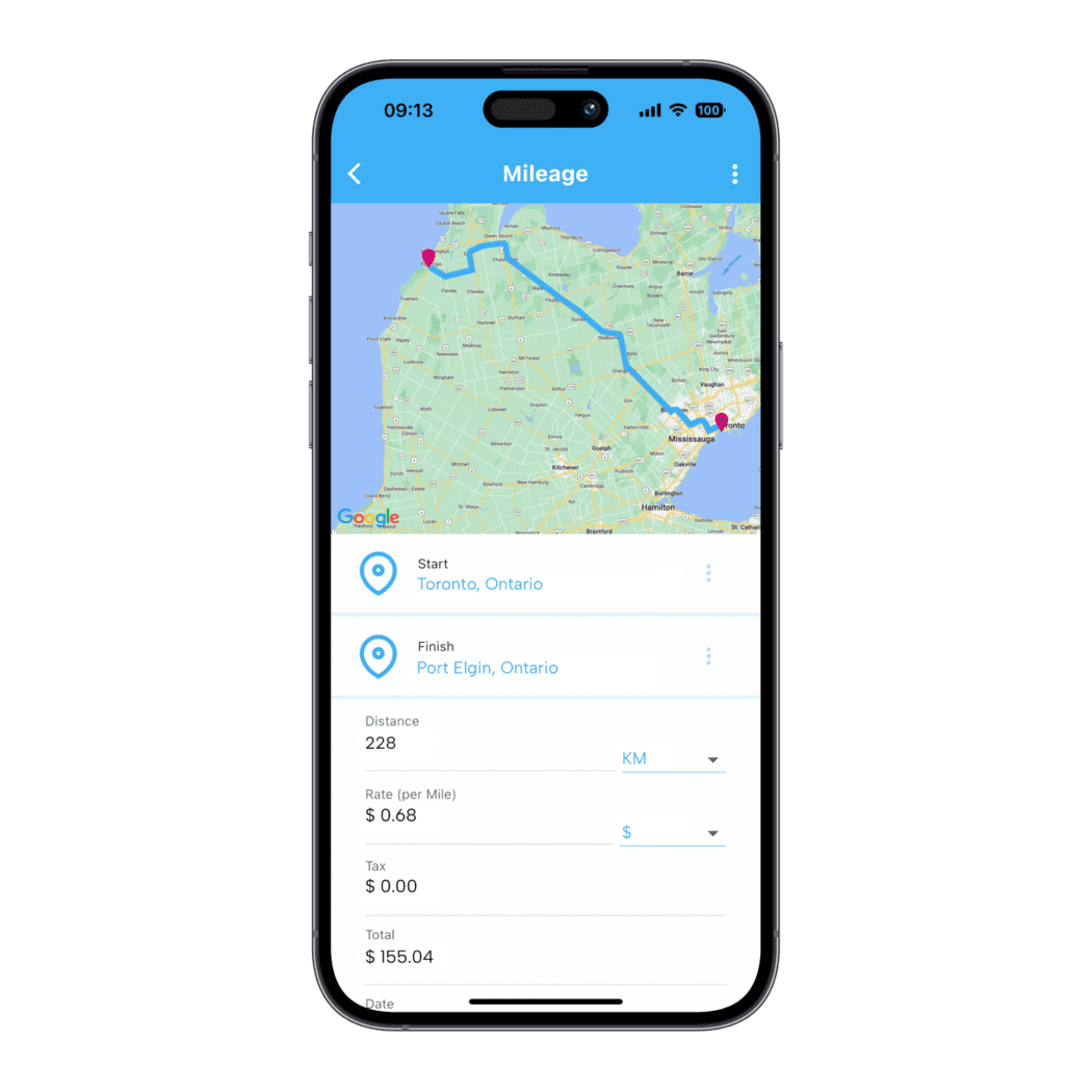 Mileage Tracker Mileage tracker for business in Canada on phone