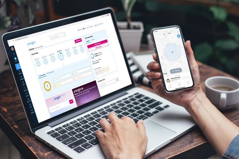 BrightHR Software on laptop and mobile phone