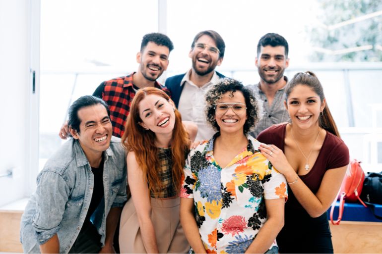 group of employees working at a small business