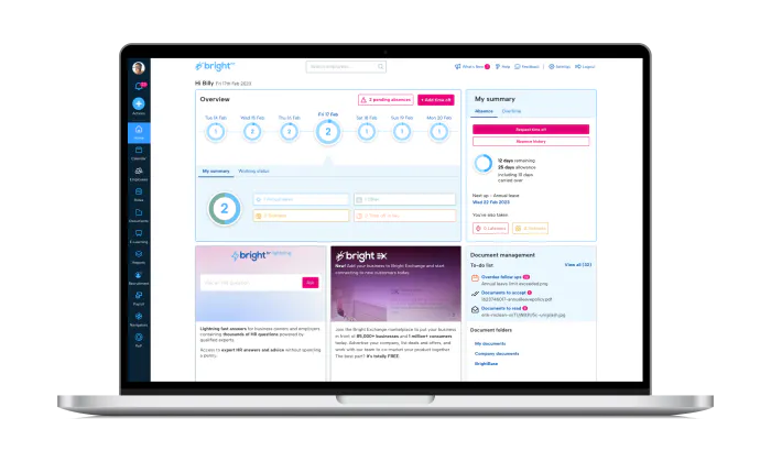 BrightHR's dashboard on a laptop