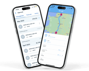 Two phones showcasing BrightHR's expense tracker app