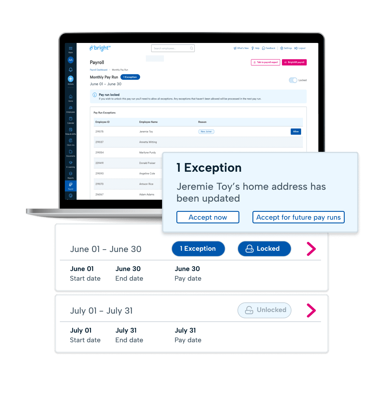 Payroll Software exception feature from BrightHR Payroll Software exception feature from BrightHR