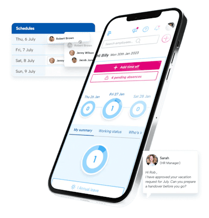 Bright HR's Austrailian HR software on a phone screen, highlighting HR software features