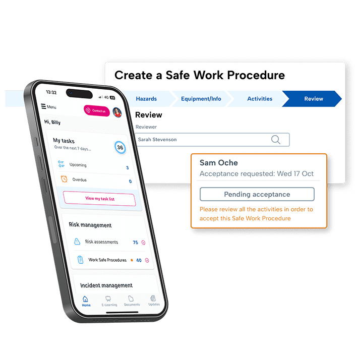 Phone displaying BrightSafe's Safe Work Procedure navigator