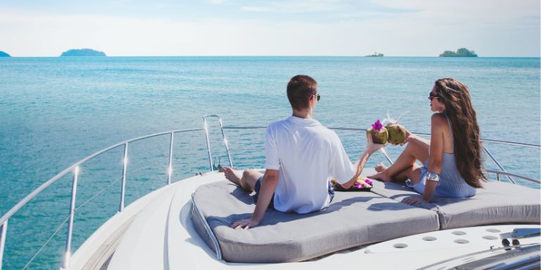 A couple on vacation after being granted paid leave