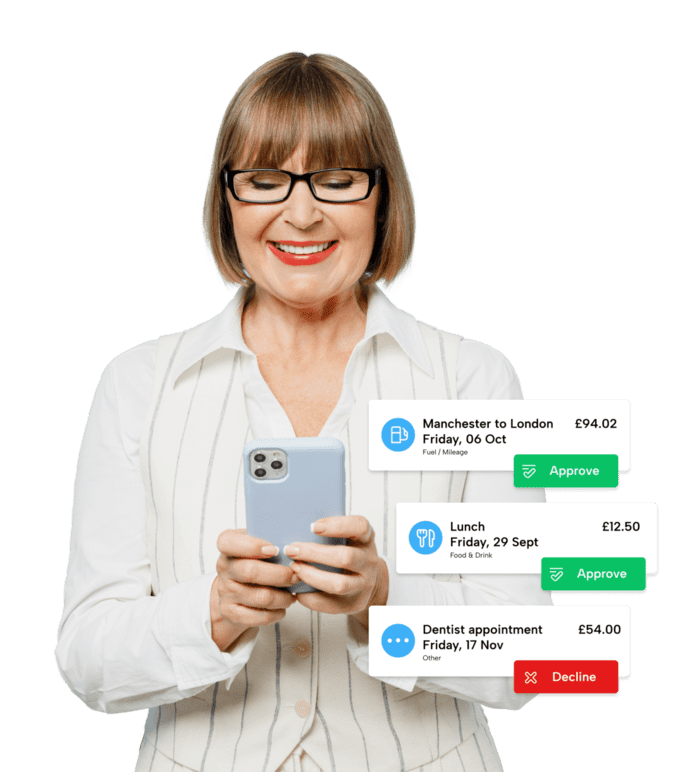 A women using her phone to track expenses