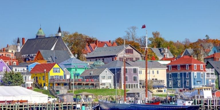 Colourful buildings on the coast of Nova Scotia