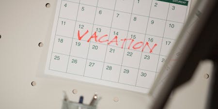 Vacation time Calendar showing vacation time written onto set dates