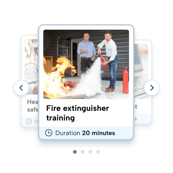 Online health and safety courses Screenshot of BrightSafe's e-learning course on fire extinguisher training..