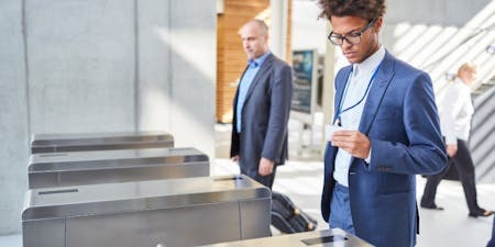 Flexible working hours Employees using a staff ID to enter workplace.