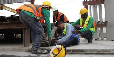 Construction workers responding to an injury of another worker